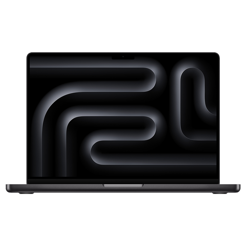 검은색 화면을 보여주는 MacBook Pro M4 정면 제품 이미지